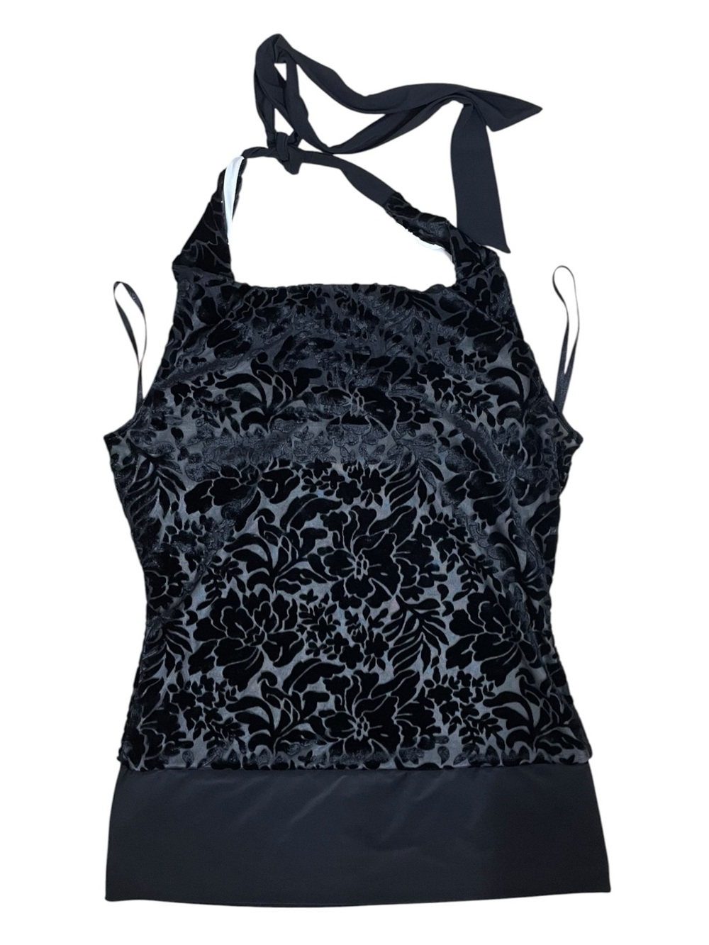 White House Black Market Floral Burnout Velvet Halter Mini Dress Size M Y2K